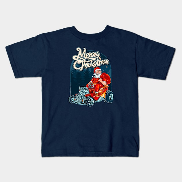 Vintage Hot Rod Santa Claus Kids T-Shirt by SLAG_Creative